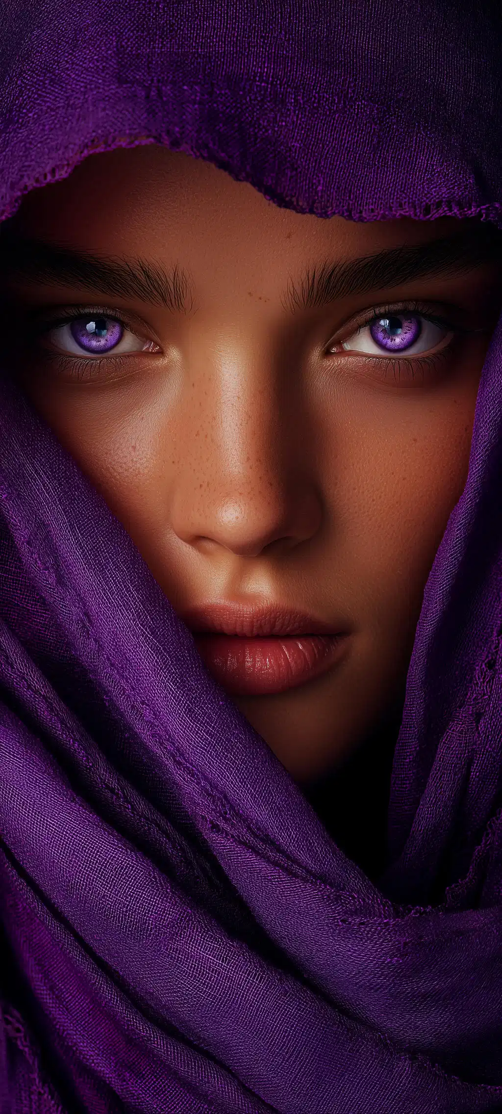 Mysterious Purple Veil Female Portrait Wallpaper